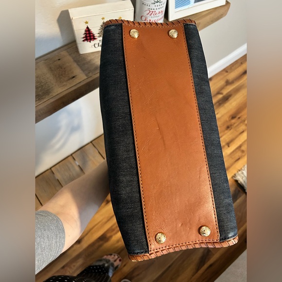 MK Hamilton tote bag in blue denim with cognac leather trim and gold hardware - Picture 6 of 12